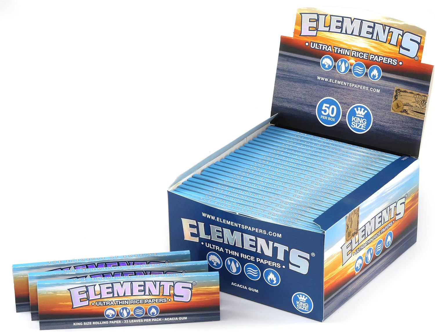 Elements king size rice slim paper box of 50